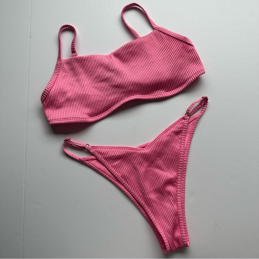Hollister Swim Pink Ribbed Bikini Set